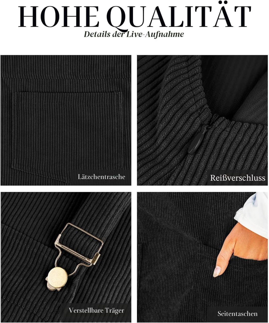 CUPSHE Damen Latzrock Quadratischer Ausschnitt Hosenträger Taschen Cord Latzkleid Overallkleid Freiz