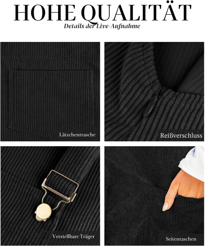 CUPSHE Damen Latzrock Quadratischer Ausschnitt Hosenträger Taschen Cord Latzkleid Overallkleid Freiz