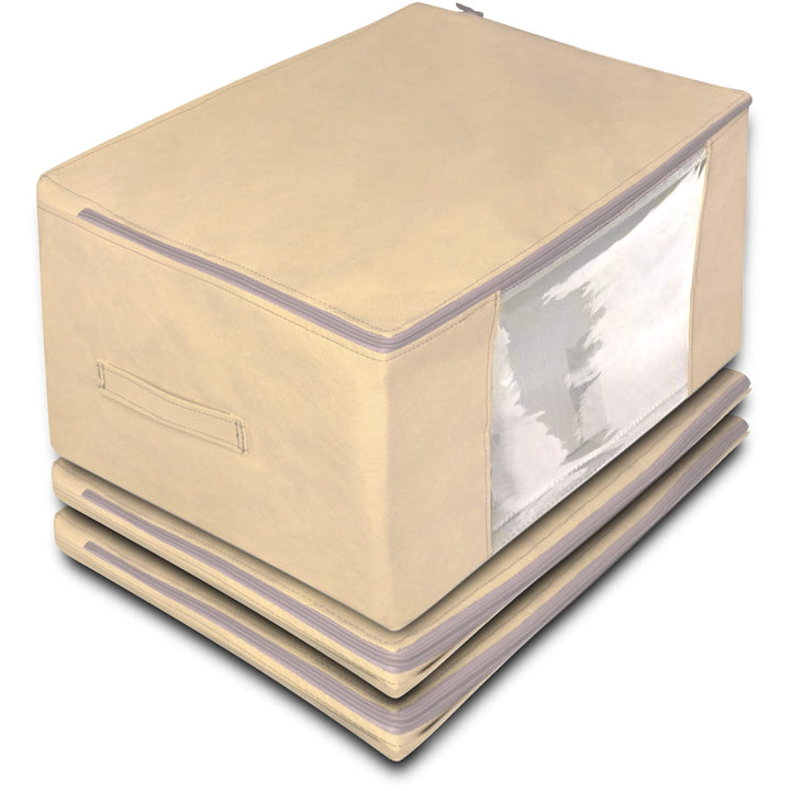 COVER IT 3er Set Unterbett Aufbewahrungsbox - Kleiderschrank Organizer für Bettdecken Beige 60x45x30
