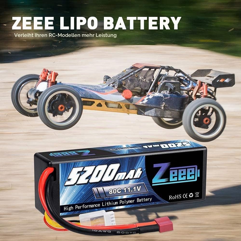 Zeee 3S LiPo Akku 11,1V 80C 5200mAh Hardcase Batterie mit T Stecker für RC Auto, RC Flugzeug, RC Hub
