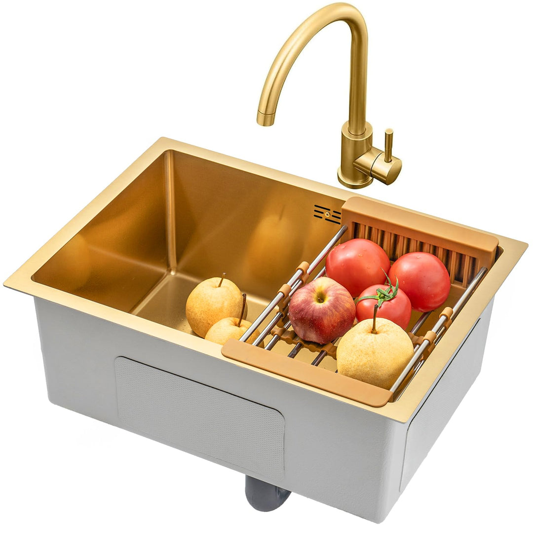 Küchenspülen Einzelnes Becken In Gebürstetem Gold Spüle Aus Edelstahl Quadratische Einbau- Oder Unte