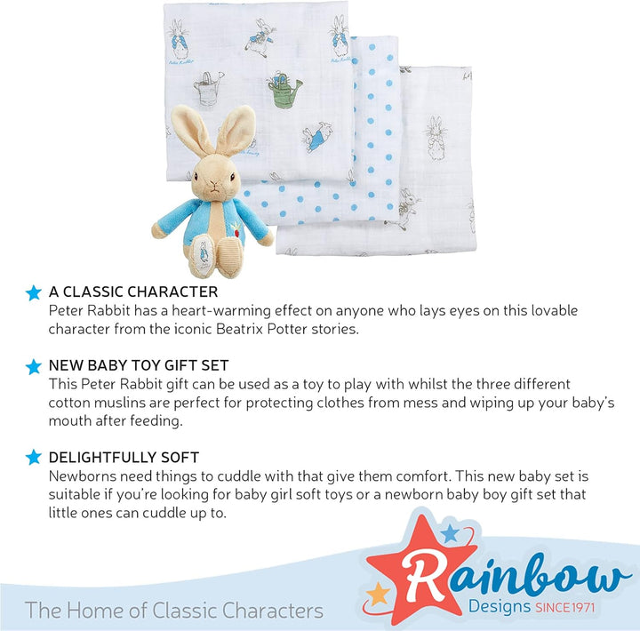 Rainbow Designs PO1599 Soft Toy & Muslin Gift Peter Rabbit Kinder Plüschtier und Musselin Set, weiss