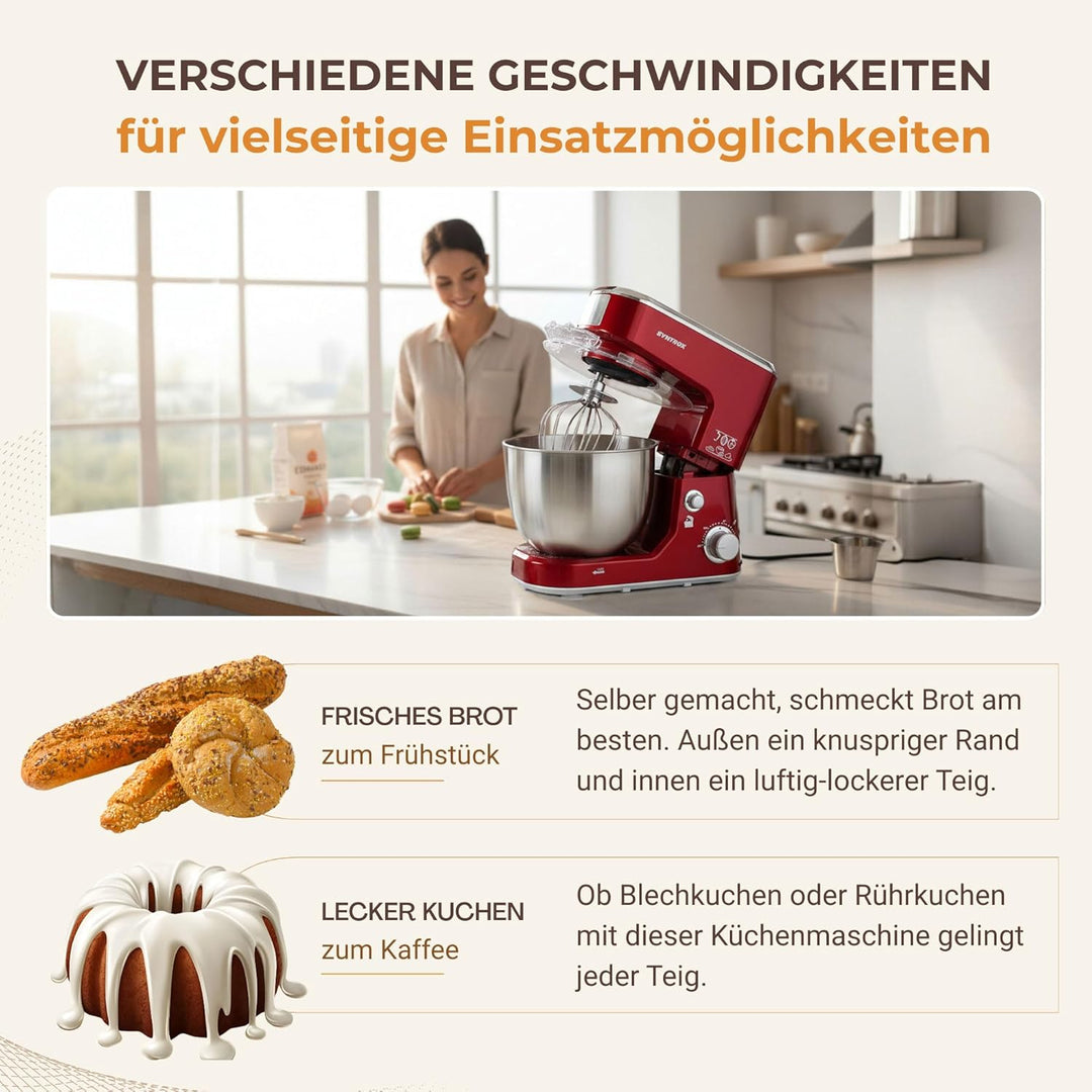 Syntrox 5,0 l Küchenmaschine Wezen | Knetmaschine | Rührmaschine | Spiralkneter, Multifunktional, 5