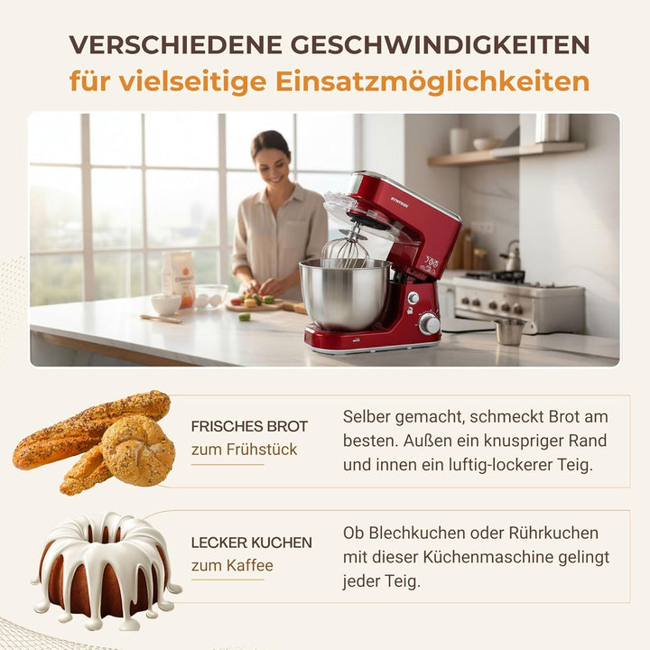 Syntrox 5,0 l Küchenmaschine Wezen | Knetmaschine | Rührmaschine | Spiralkneter, Multifunktional, 5