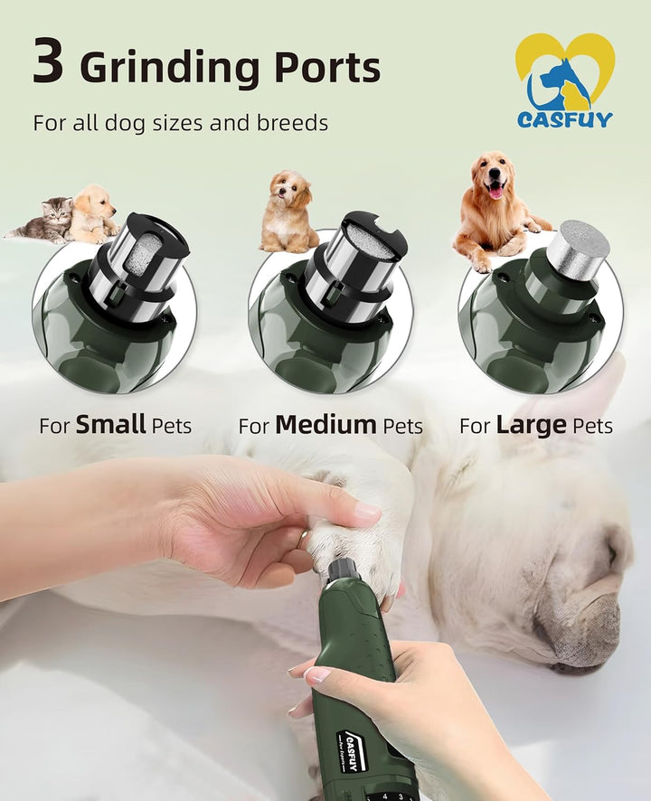 Casfuy Krallenschleifer für Hunde - (45 dB) 6-Gang-Haustier-Krallenschleifer mit 2 LED-Lichtern für
