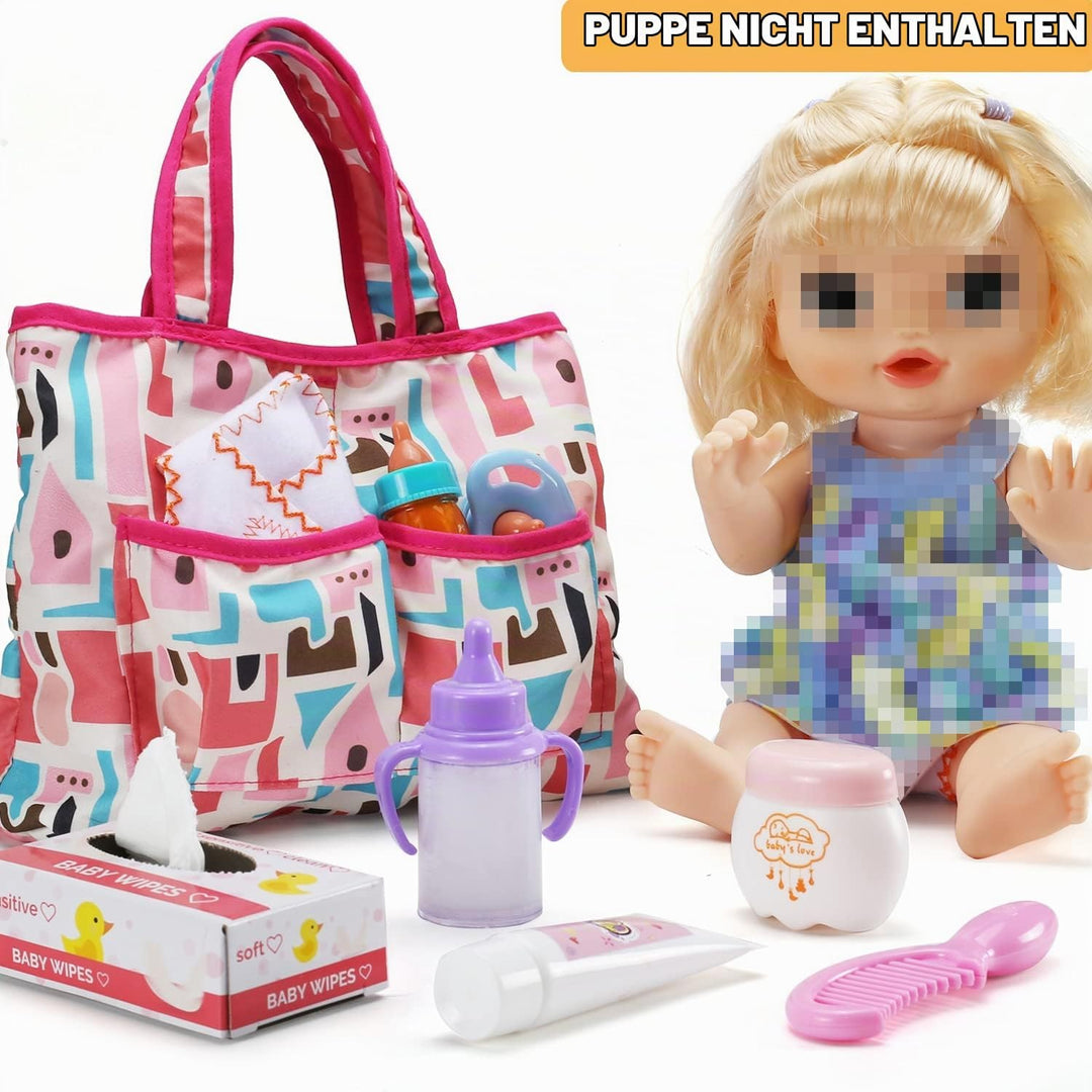 13-Teile Puppenzubehör, Fütter &amp; Pflege Set Mit Windeltasche, Puppenwindel, Magischen Fläschchen, Wi