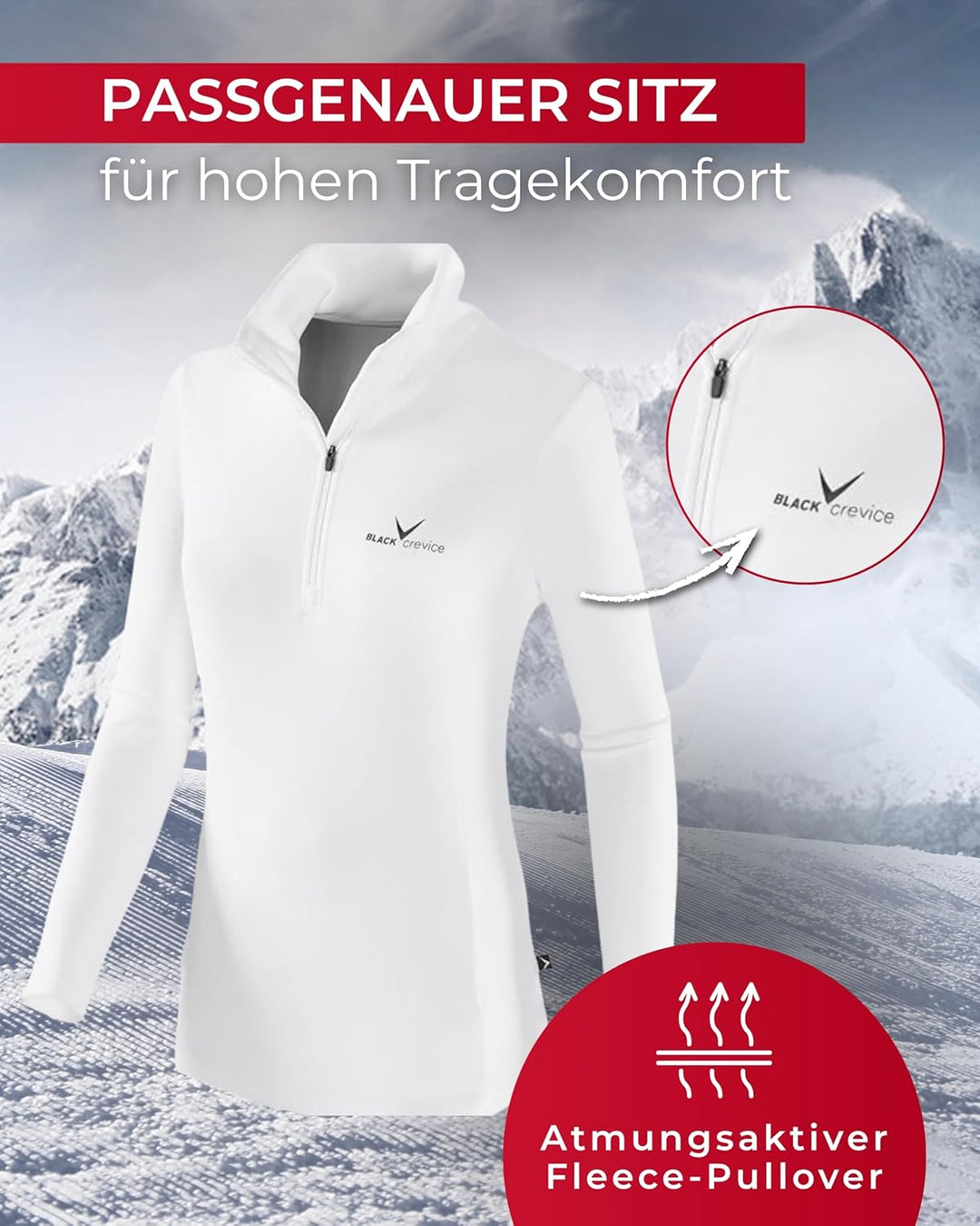 Black Crevice Damen Fleece-Skirolli I Ski-Pullover für Damen Grössen I Damen-Funktionsshirt I Damen