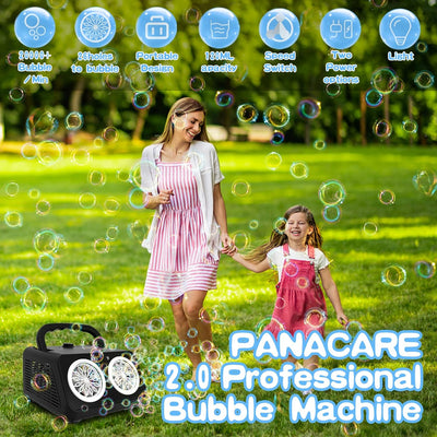 PANACARE 2.0 Automatische Seifenblasenmaschine, Tragbar Professional Bubble Machine 20000+ Bubbles/M