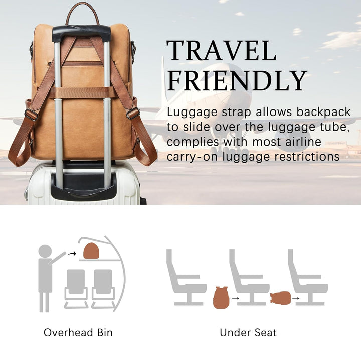 Shrrie rucksack damen elegant geeignet für 15,6Zoll-Notebooks Langlebig wasserdicht Damen aus Leder