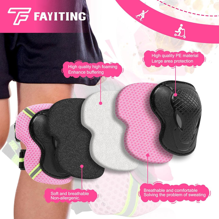 FAYITING Kinder-Schutzausrüstung, 7-in-1-Helm-Set, Knie Handgelenk und Ellbogenschützer für Skateboa