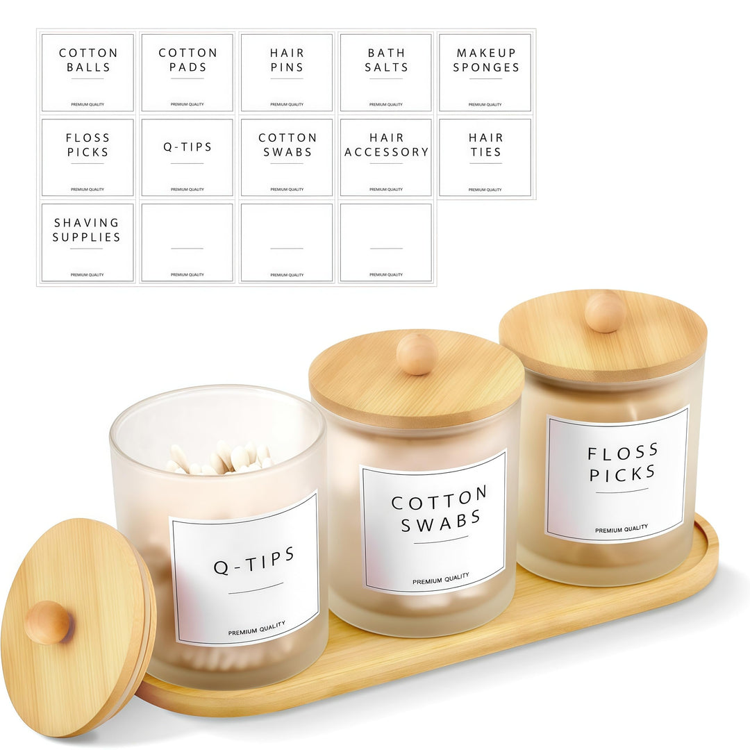 Glas Wattestäbchen Behälter, Schminktisch Badezimmer Organizer Set mit Tablett, Wattepadspender Make