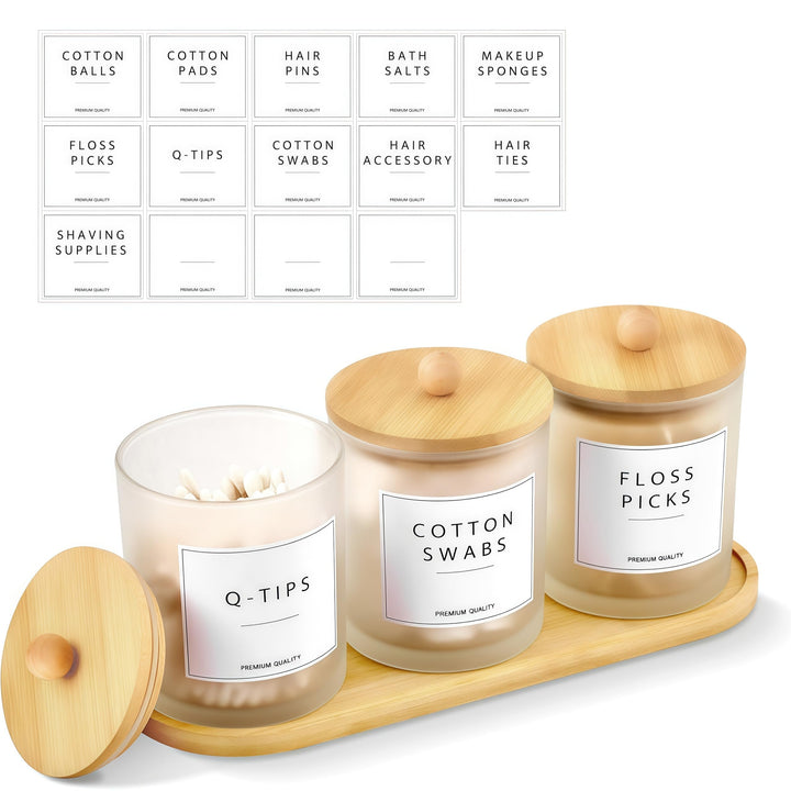Glas Wattestäbchen Behälter, Schminktisch Badezimmer Organizer Set mit Tablett, Wattepadspender Make