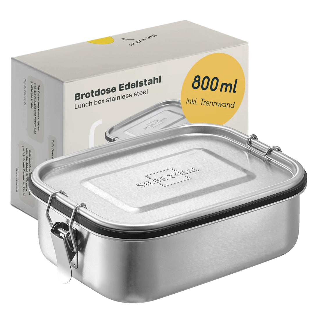 SILBERTHAL Brotdose Edelstahl mit Fächern – 800ml Lunchbox Erwachsene – Auslaufsicher & Leicht – Mit