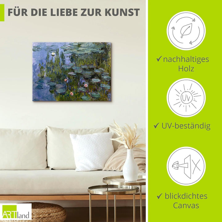 ARTland Leinwandbilder Wandbild Bild auf Leinwand 40x30 cm Wanddeko Teich See Pflanzen Blumen Seeros