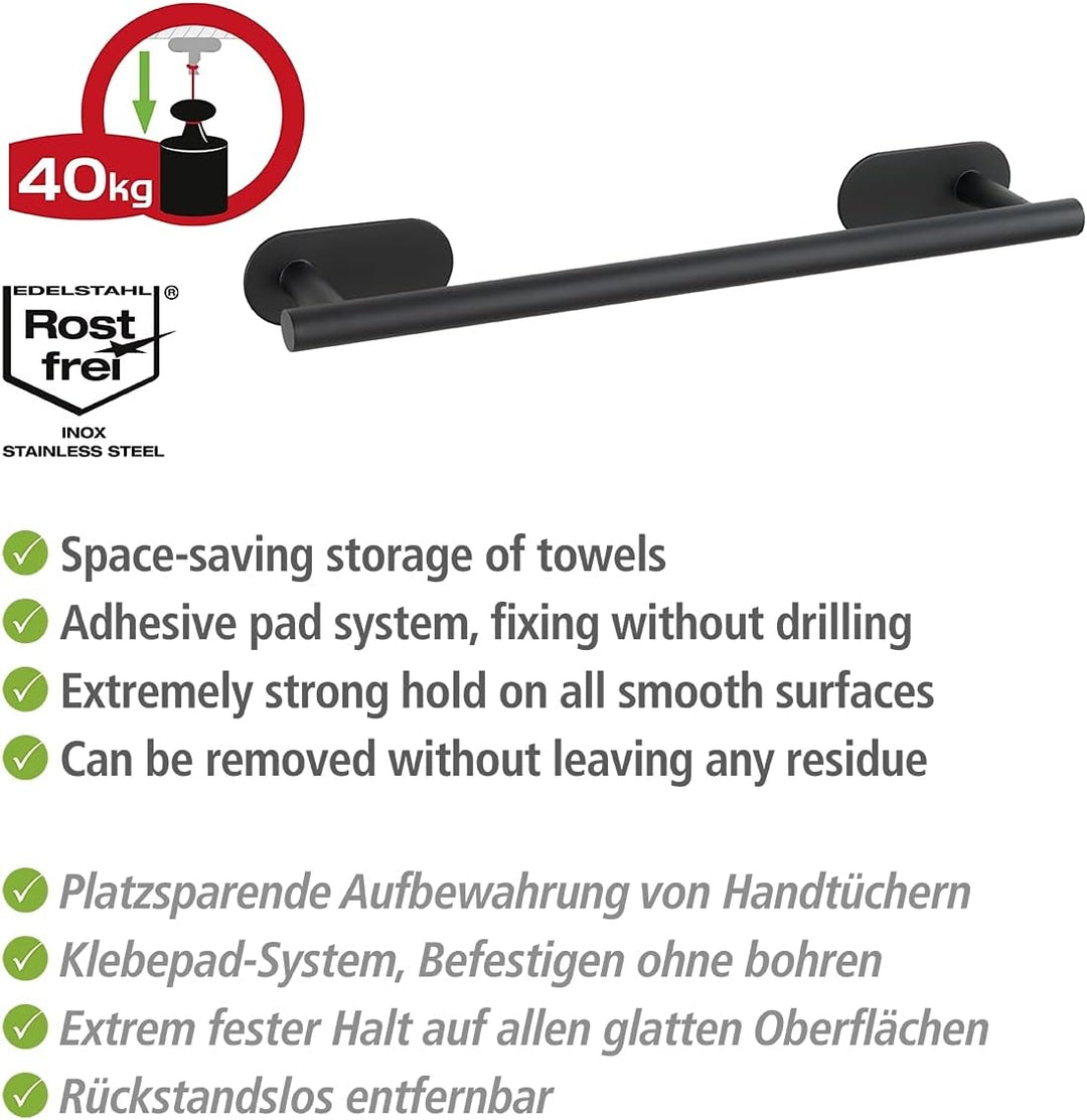 WENKO Badetuchstange Mod. Orea zur Wandmontage ohne Bohren Lange Edelstahlstange für Badetuch und Ha
