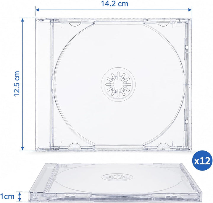 12 Stück CD Hüllen Transparent, DIY CD Leerhüllen Plastik Schmal | Stapelbar DVD Hülle für 12cm, Lee