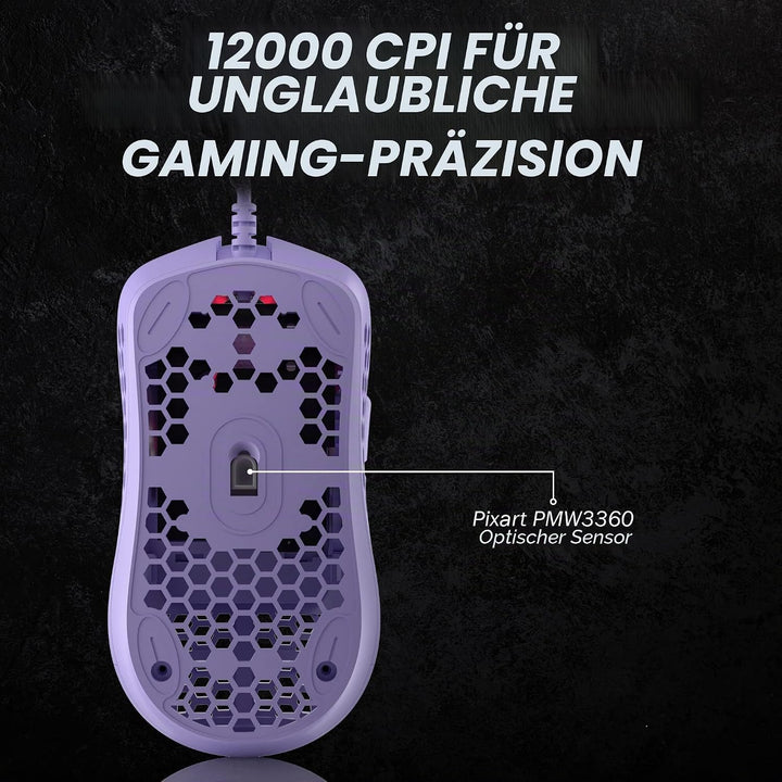 HK Gaming Mira M Ultraleichte, Mit Wabenmuster Versehene, Beidhändige, Kabelgebundene RGB Gaming-Mau