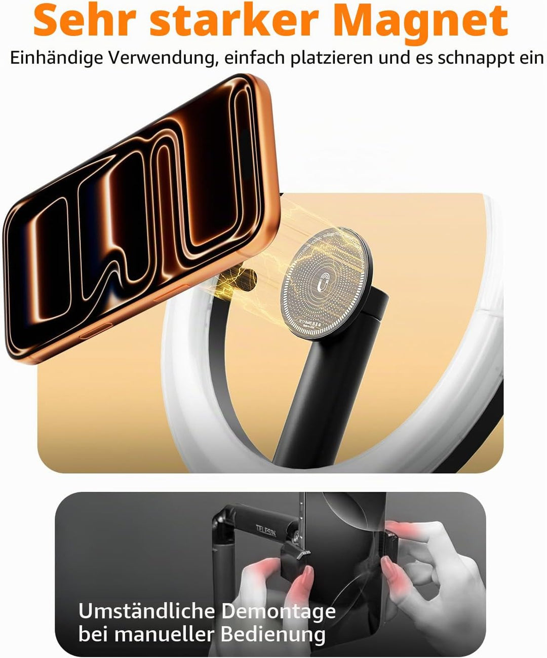 CloudValley Magnetisches 10" Tischringlicht mit Akkuanzeige, 5000mAh Kopfhörerhalterung, faltbares t