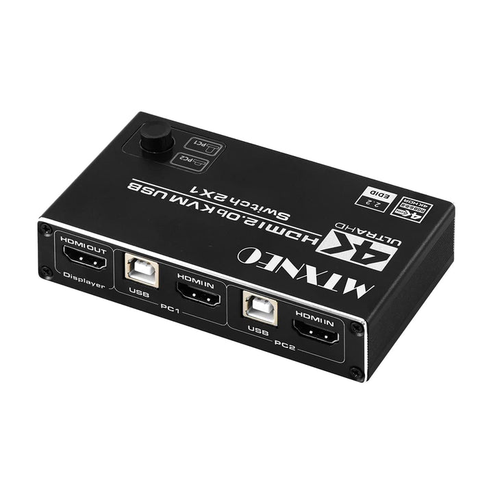 HDMI 2.0 Switch 4K HDMI Switch 2 in 1 Out Metall HDMI Switches Selector Box mit 3 USB2.0 Ports KVM S