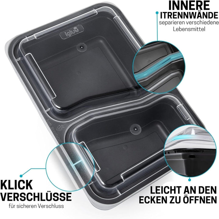 [20er Pack] 2-Fach Meal Prep Container Von Igluu - Essensbox, Lunchbox Mikrowellengeeignet, Spülmasc