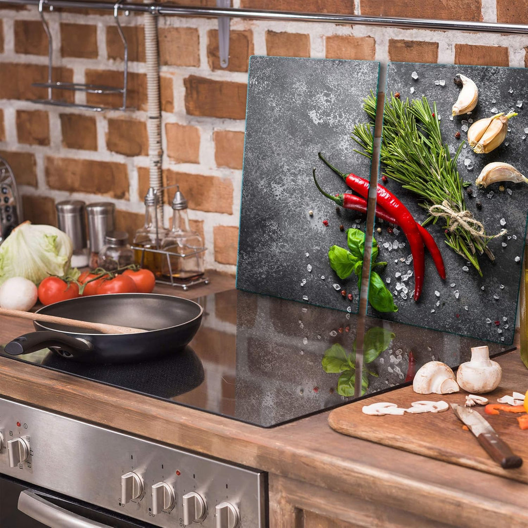 TMK ArtDeko Herdabdeckplatte 2 Teilig 30x52 cm - Spritzschutz Herdabdeckung – Herdschutz aus Sicherh