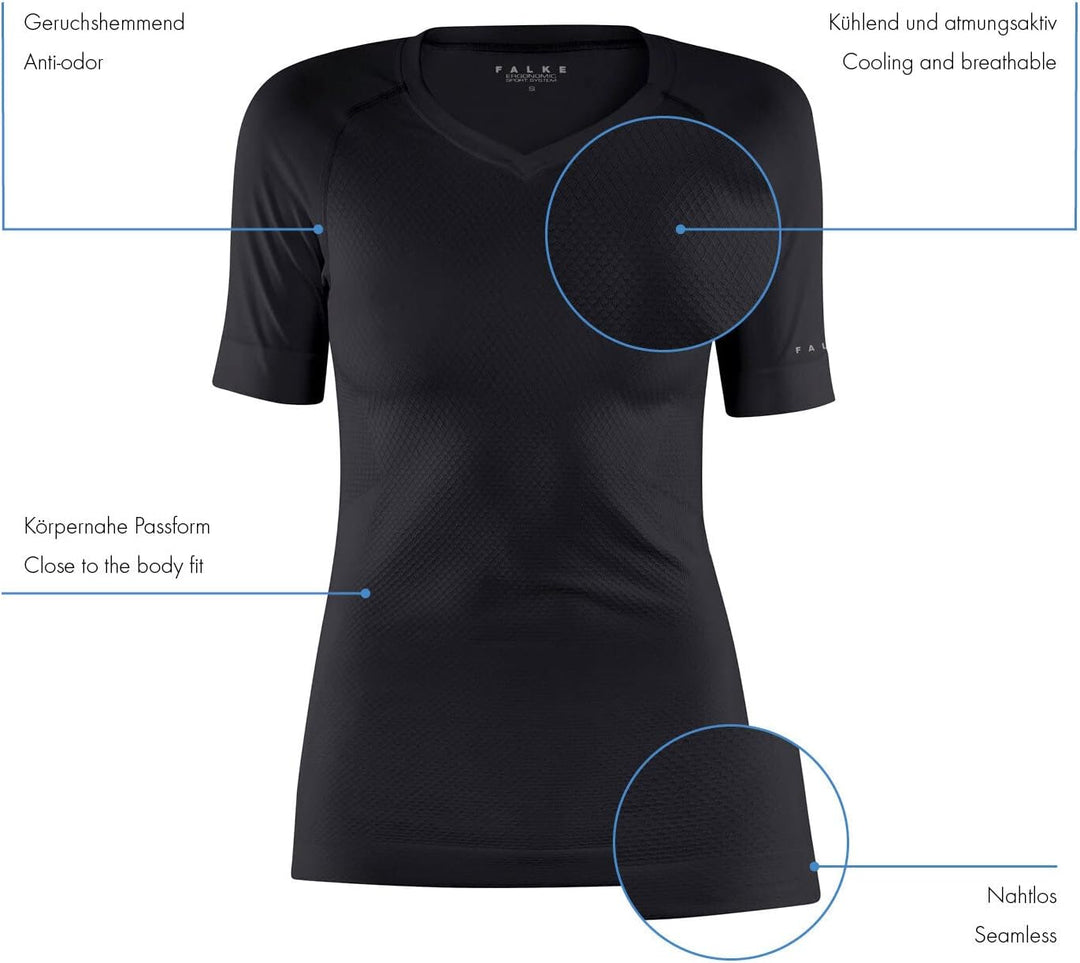 FALKE Damen Cool V Neck Funktionsshirt Kurzarmshirt warme bis heisse Temperaturen Funktionsunterwäsc