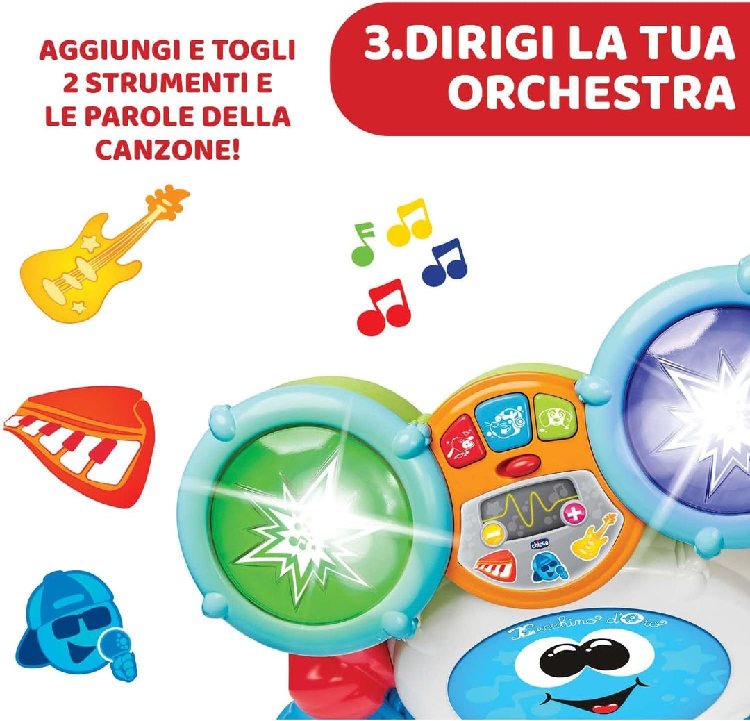Chicco Rock Band Drums, Kindertrommeln, aufrüstbare elektronische Musikinstrumente mit 4 Arten von M