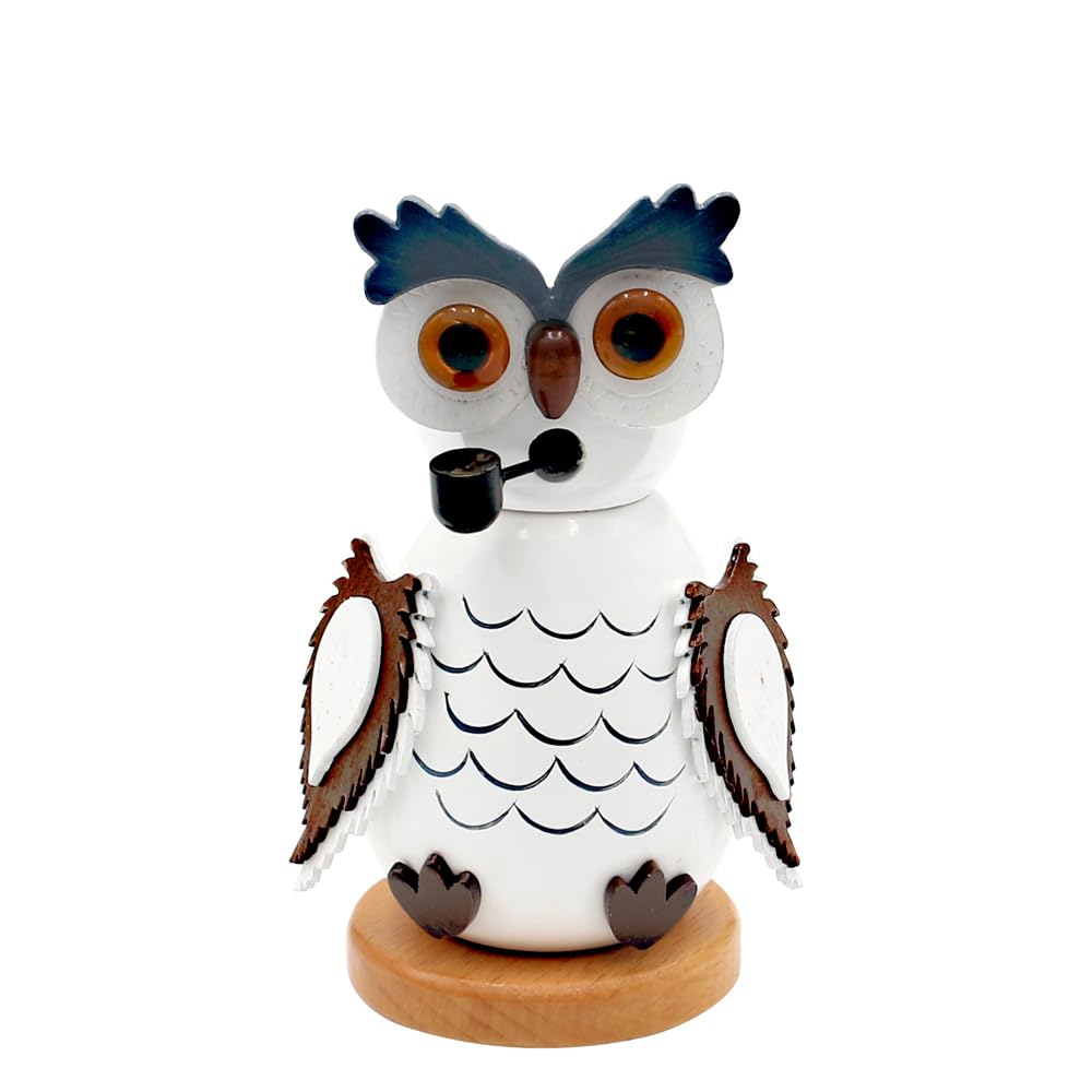 Dekohelden24 Holz-Räucherfigur Eule in weiss, L/B/H 7,5 x 6 x 12 cm Natur 12 cm, Natur 12 cm