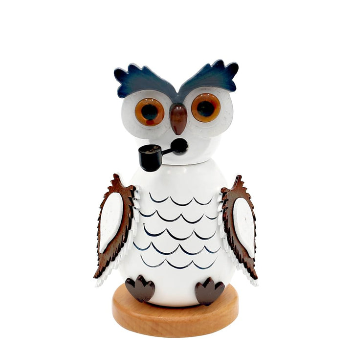 Dekohelden24 Holz-Räucherfigur Eule in weiss, L/B/H 7,5 x 6 x 12 cm Natur 12 cm, Natur 12 cm