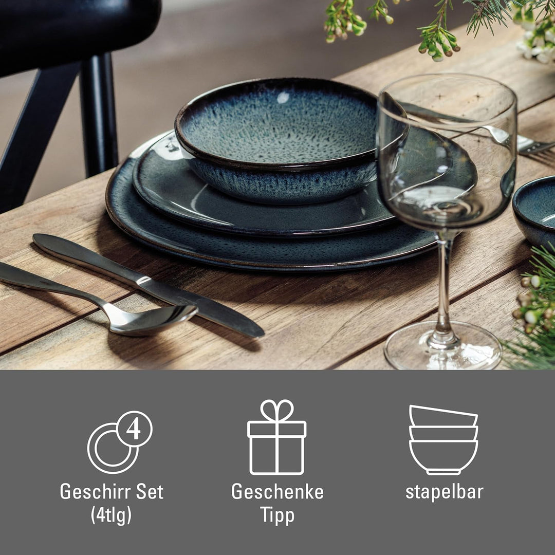 like. by Villeroy &amp; Boch - Lave gris Geschirr Set aus Steingut, 4tlg., Pottery Look, Tafelservice fü