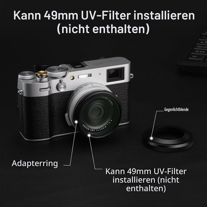 Haoge LH-X51B 2in1 Ultradünne Metall Gegenlichtblende Sonnenblende mit 49mm Adapterring für Fujifilm