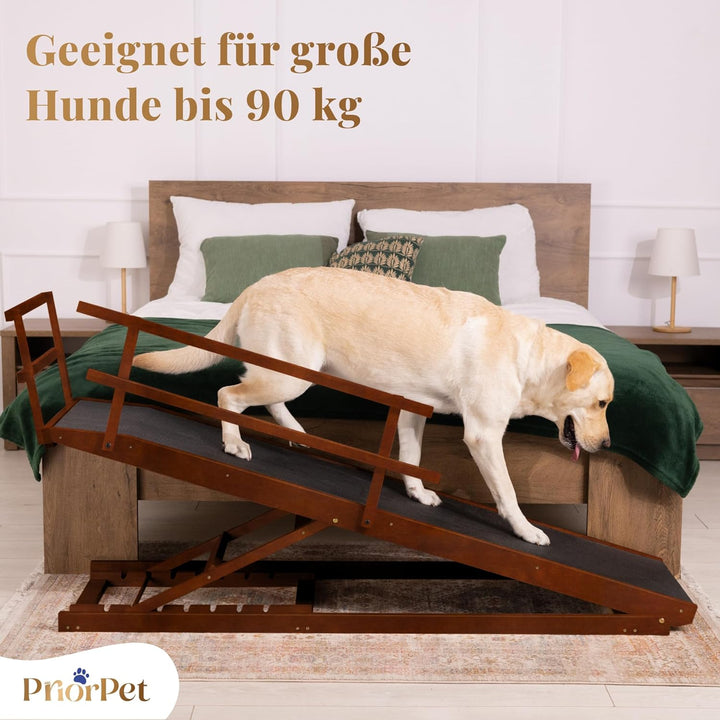 Hunderampe Bett mit Sicherheitsgeländer - Für Grosse Hunde bis zu 90 kg - Höhenverstellbare hundetre