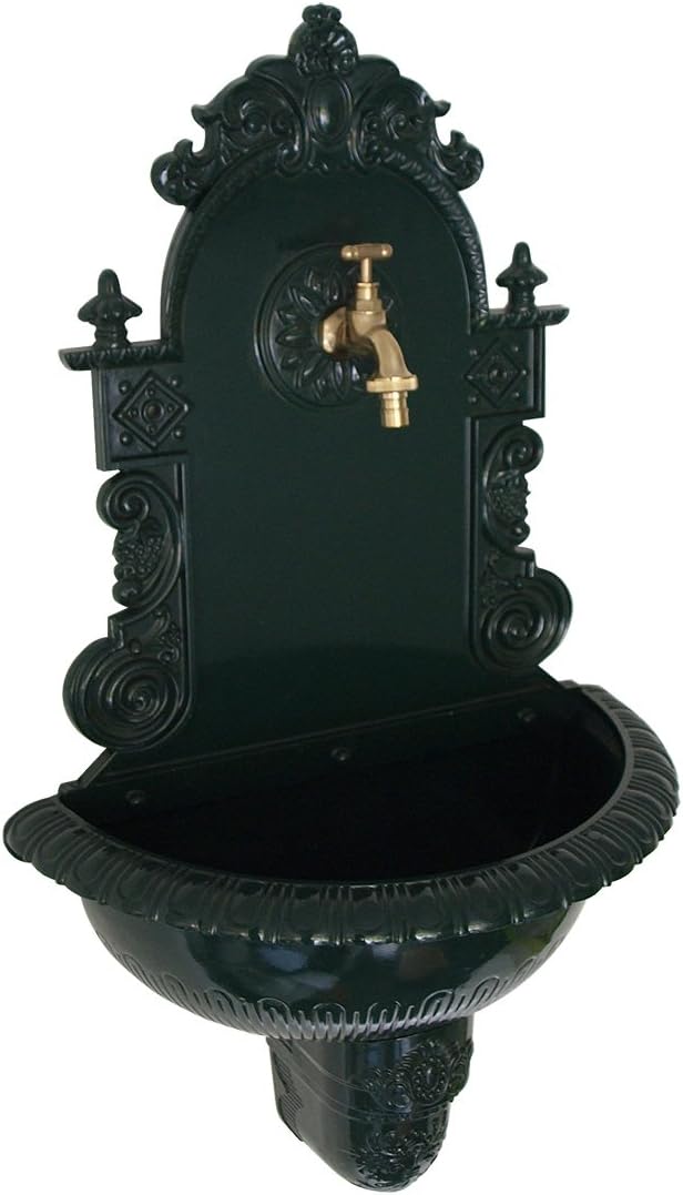 DEGAMO Wandbrunnen Tirol im Nostalgie - Antik-Look aus rostfreiem Aluguss, dunkelgrün, 75cm. Voll fu