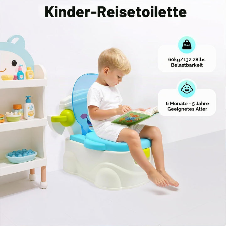2in1 Kindertoilette Töpfchentrainer mit Rückenlehne, abnehmbarem Auffangbehälter und Toilettenpapier