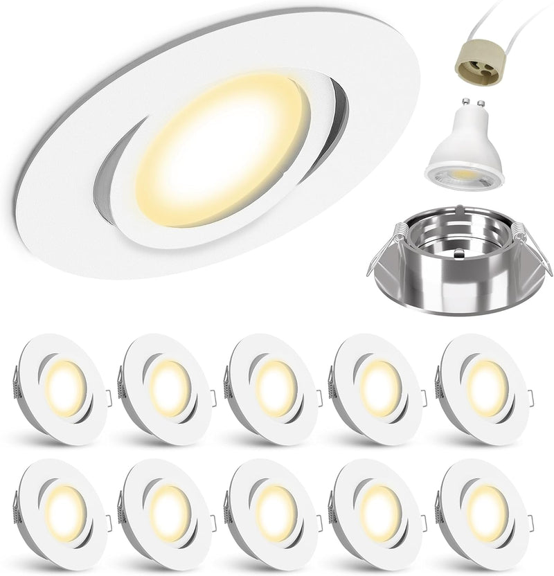 10er Set LED Decken Einbauspot schwenkbar rund in weiss - inkl. LED GU10 6W warmweiss - Spot LED Dec