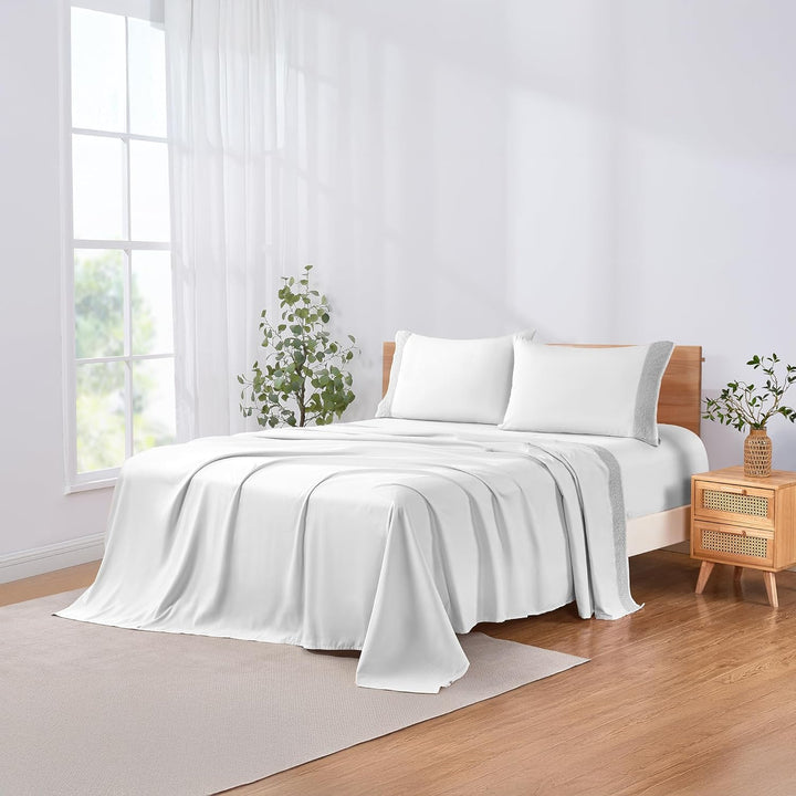 Amrapur Overseas 1MFLACEG-WHT-FL Bettwäsche-Set, Häkelspitze, 4-teilig, Weiss Weiss Full, Weiss Full