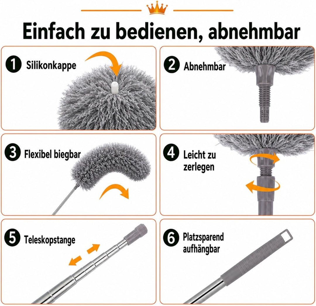 Staubwedel Teleskop Lang Ausziehbar, Staubwischer Waschbar Spinnwebenbesen mit Teleskopstiel, Spinne