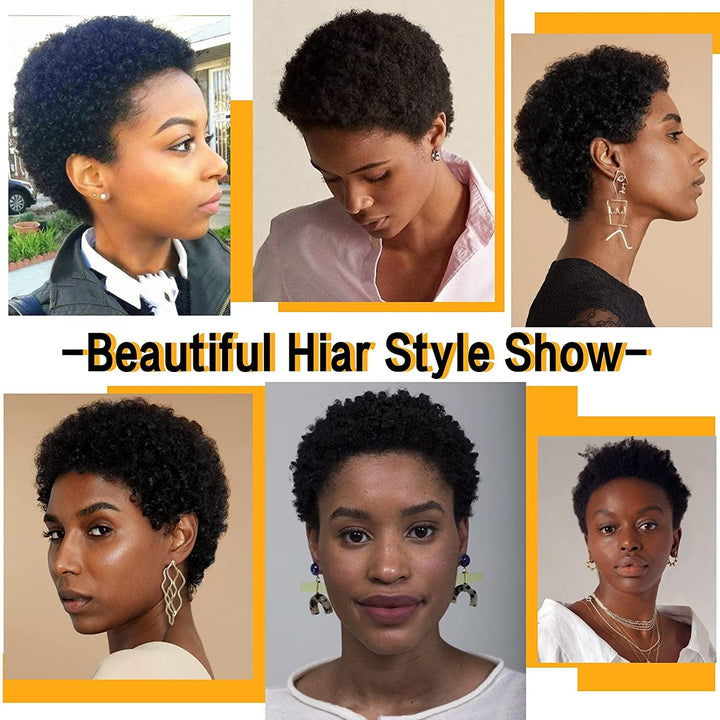 Afro gekinky lockiges menschliches Haar kurze Perücken für Frauen, flauschige Maschine hergestelltes