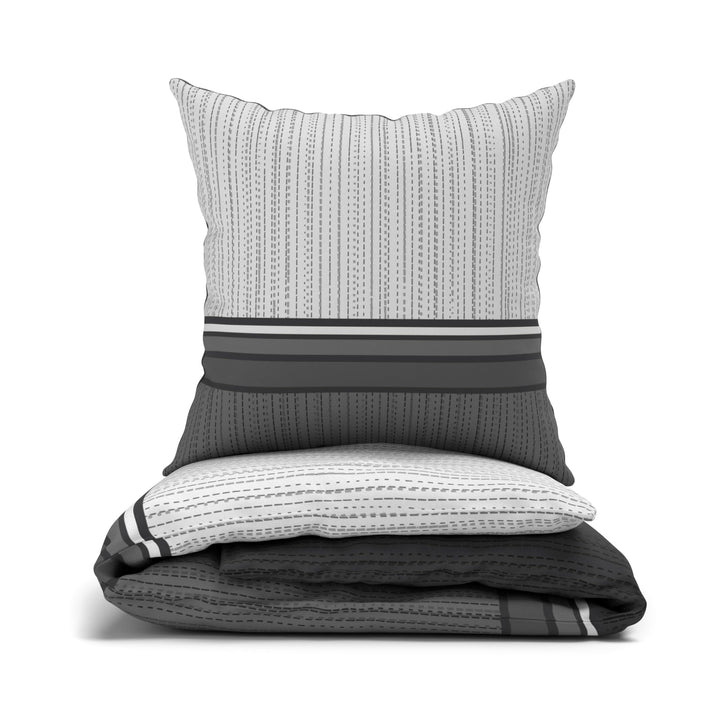 LARAWELL Bettwäsche 135x200 Baumwolle Ganzjahres Bettwäsche-Sets grau schwarz gestreift Premium Grau