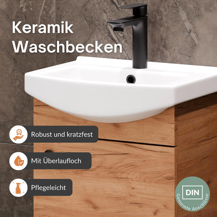Planetmöbel Badmöbel Set aus Waschtisch + Waschbecken + Spiegelschrank, Gäste Bad WC, Farbe Gold Eic