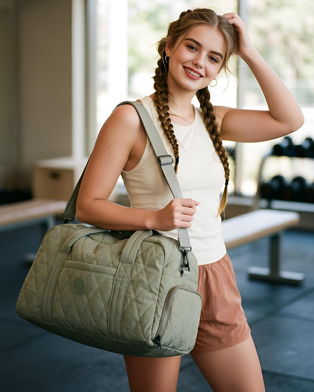 Micmores Sporttasche Damen Leicht, 23L Gesteppte Gym Bag mit Schuhfach &amp; Nassfach, Travel Weekender