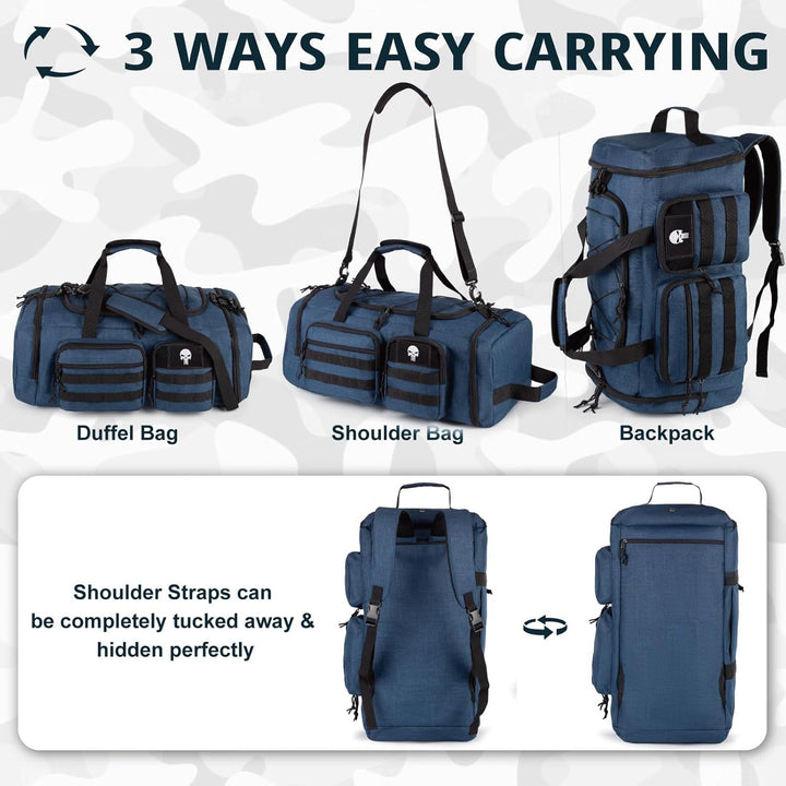 Taktische Sporttasche für Herren, 50L Grosse 3-in-1-Sport-Reisetasche mit Schuhfach, Wasserabweisend