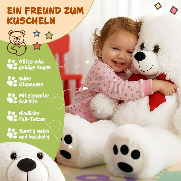 monzana® Teddybär L - XXXL 50-175cm Weiches Fell Schleife Tatzendruck Geschenk Plüschtier Kuscheltie