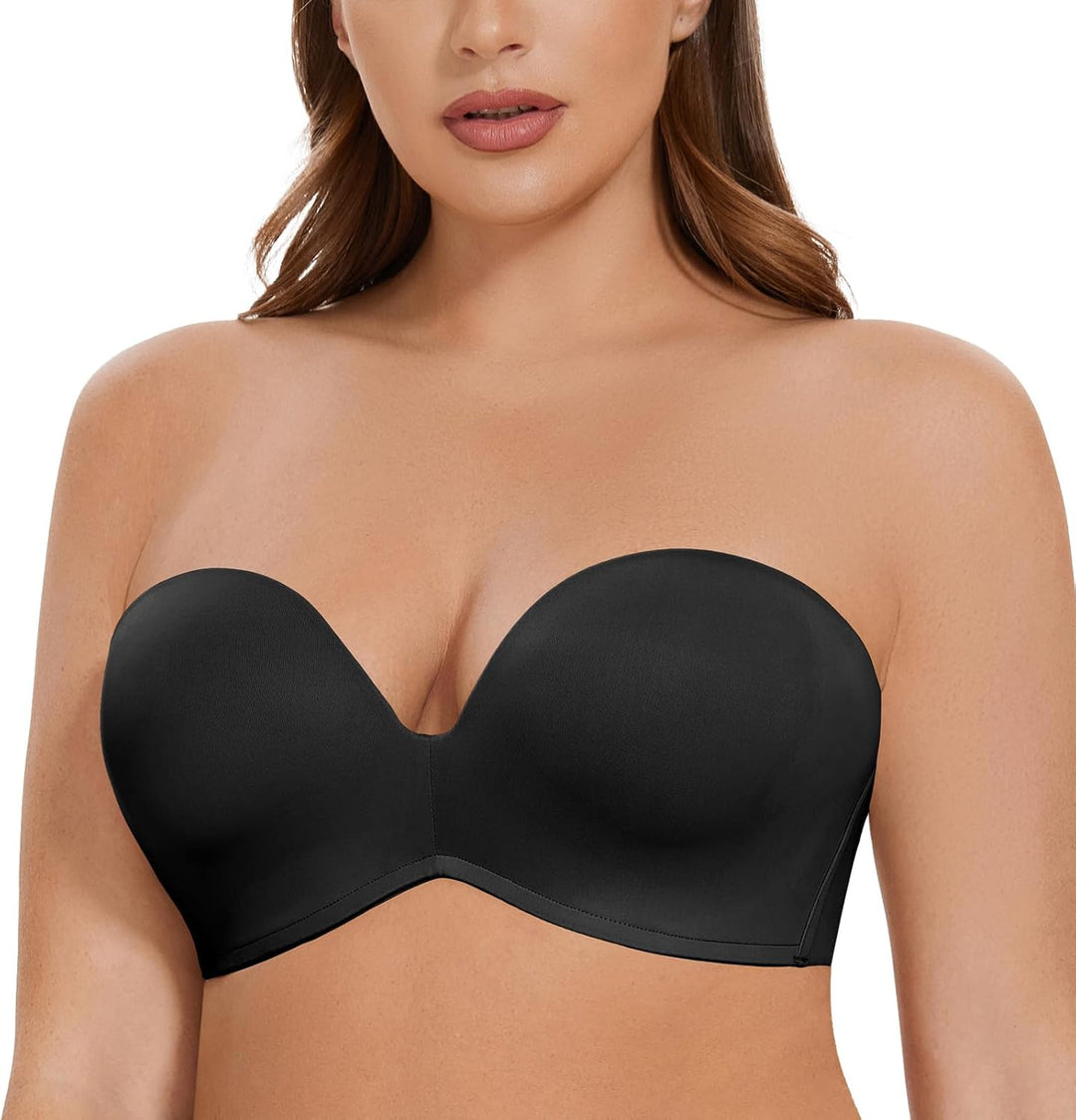 MELENECA Damen Ohne Bügel Gepolstert Anti-Rutsch Push Up Trägerloser BH 70E Schwarz, 70E Schwarz