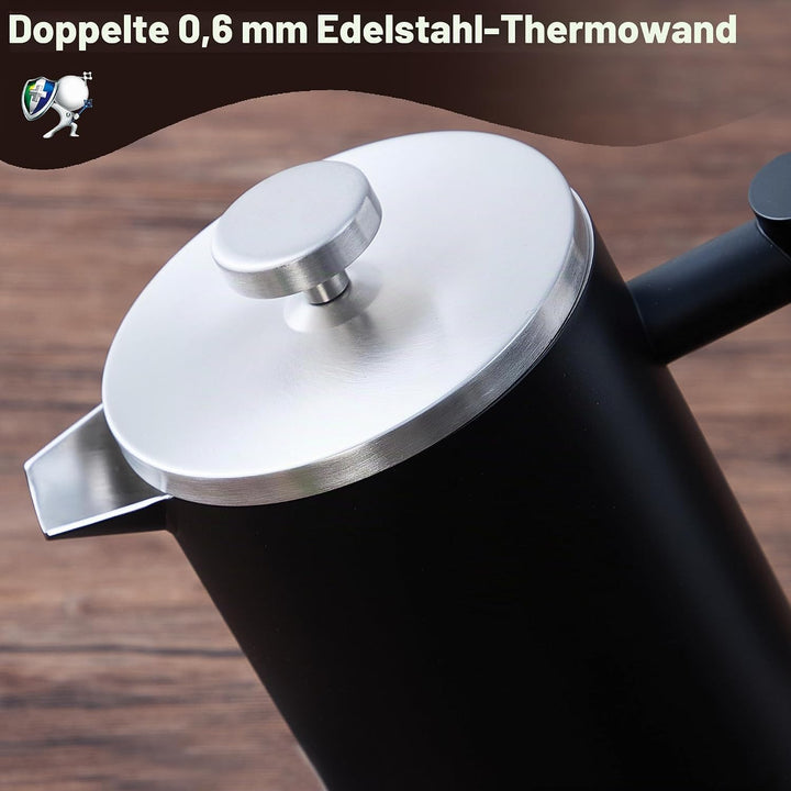 French Press Kaffeebereiter, Thermo, Kaffeepresse, für Filterkaffee, 1 Liter - 5 Tassen, doppelwandi