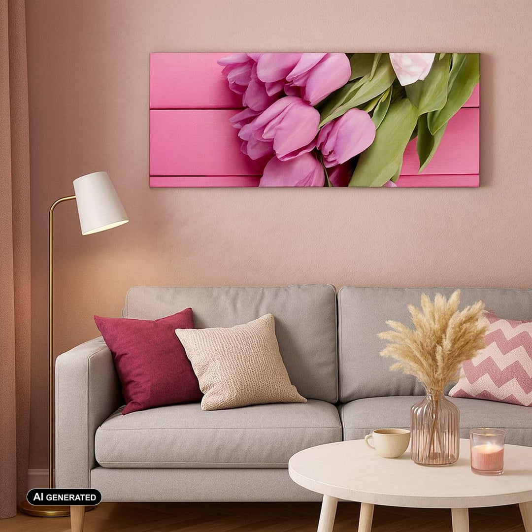 Wandbilder Dekoration Wohnzimmer Tulpen Blumenstrauss Garten Panorama Bilder auf Leinwand 120x50cm L