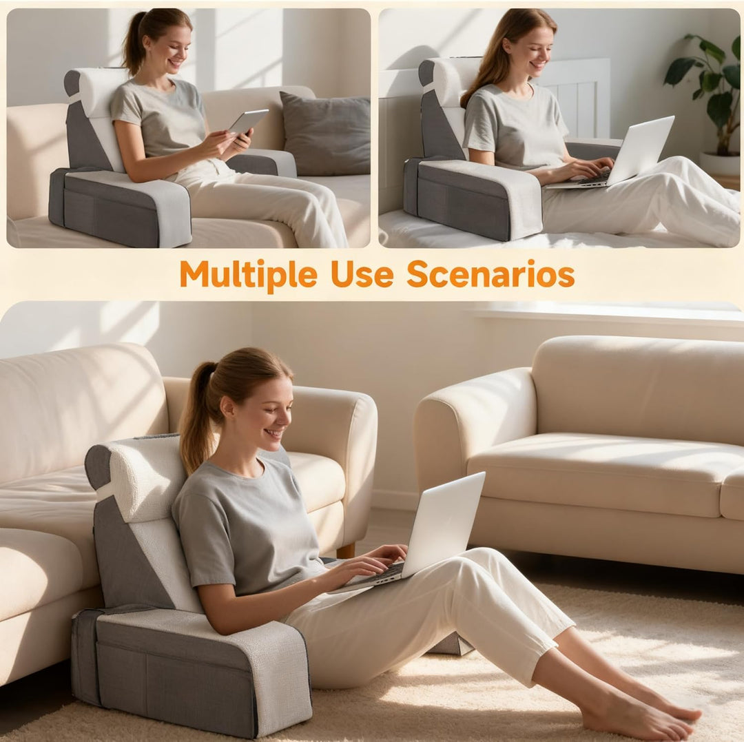 Gross Lesekissen mit Abnehmbarer Nackenrolle & Armlehne, Rückenkissen Bett, Ergonomisches Rückenkiss