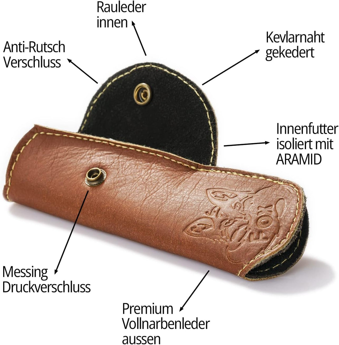 Black Forest Fox PAW Aramid Kevlar | Griffhülle | Feuerpfanne | Gusseisen-Griffabdeckungen | Leder-T