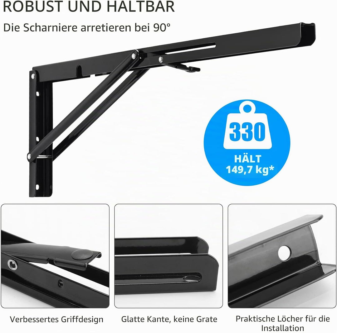 YUMORE Klappkonsole Schwerlast 500mm Regalträger Klappbar Schwarz - 2 Stück Metall Klappkonsolen Wan