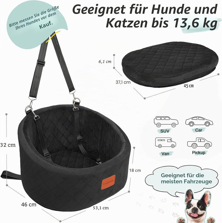 Hunde-Autositz, bequemer Haustier-Autositz mit Sicherheitsleinen zum Anklippen, waschbares Reise-Aut
